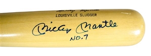 Mickey Mantle Signed Louisville Slugger  Bat With "No.7" Inscription